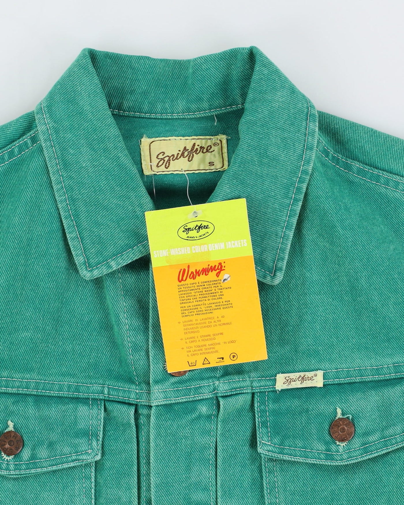 Vintage 70s Spitfire Deadstock With Tags Green Denim Jacket - S