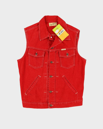 Vintage 70s Spitfire Deadstock With Tags Red Sleeveless Denim Jacket - M