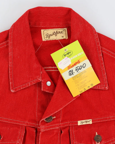 Vintage 70s Spitfire Deadstock With Tags Red Sleeveless Denim Jacket - M