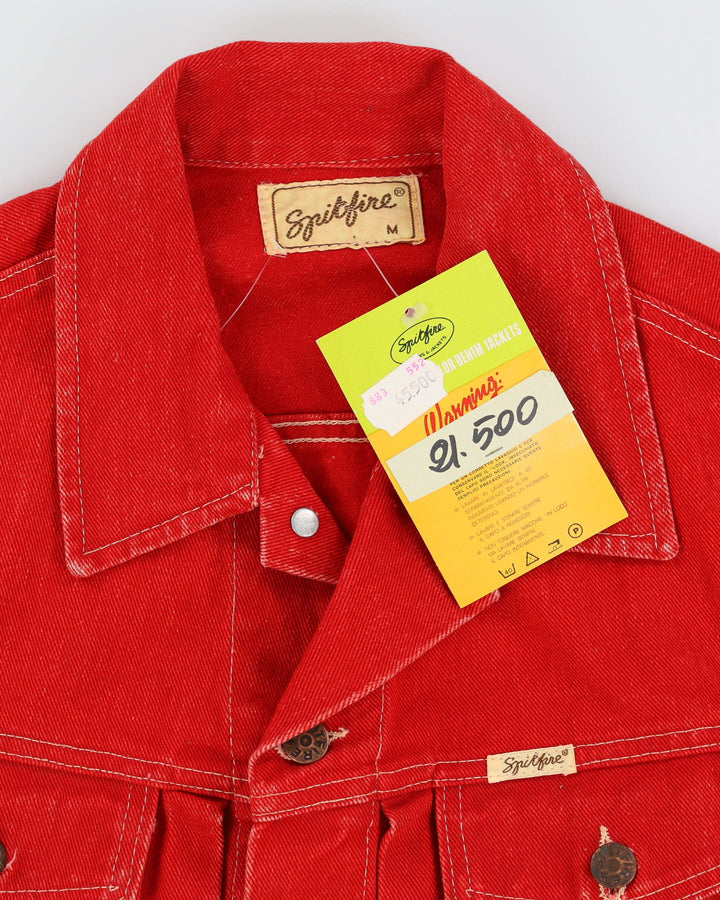 Vintage 70s Spitfire Deadstock With Tags Red Sleeveless Denim Jacket - M