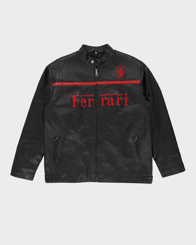 Ferrari Black Embroidered Logo Leather Jacket - XL