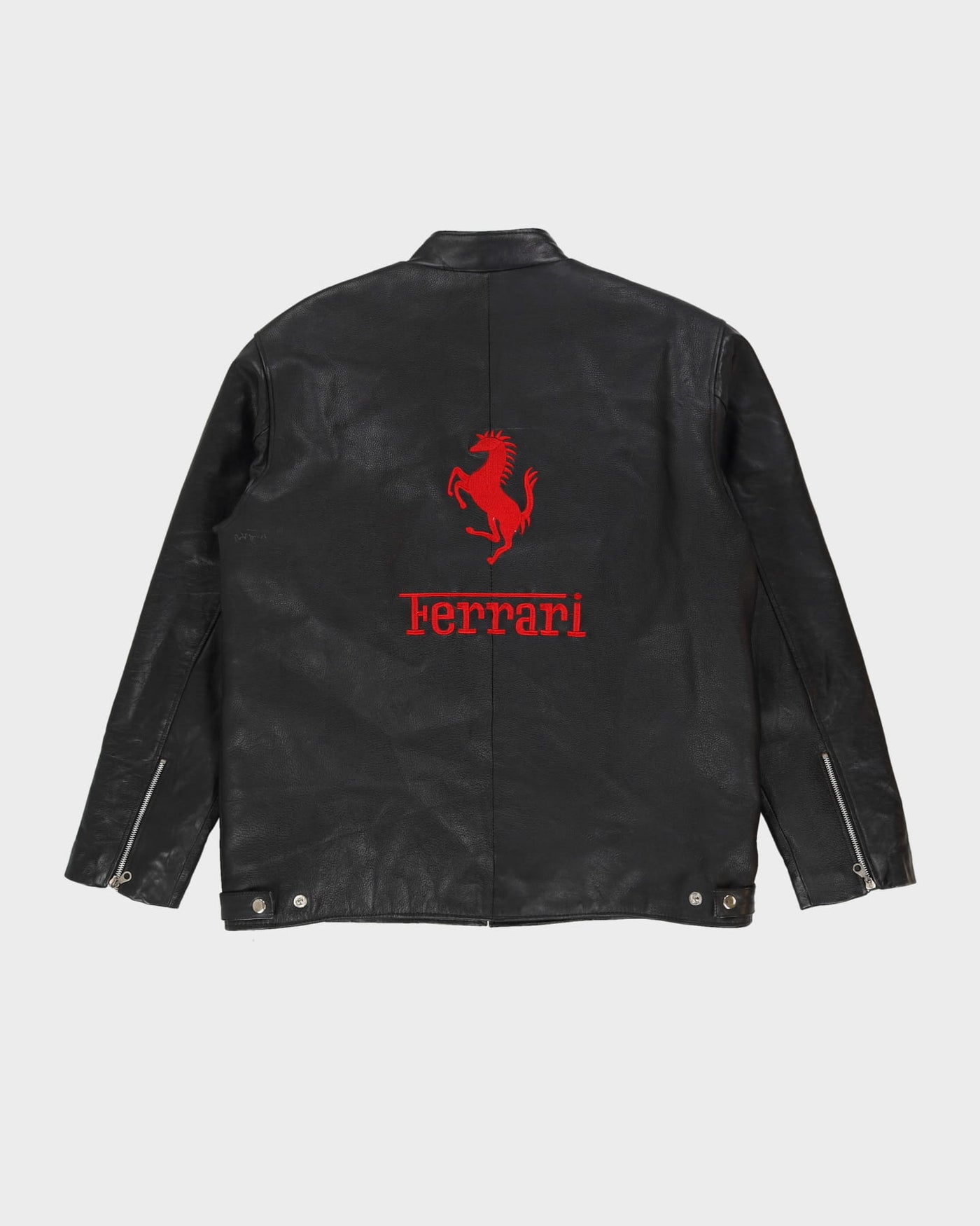 Ferrari Black Embroidered Logo Leather Jacket - XL