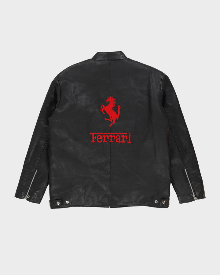 Ferrari Black Embroidered Logo Leather Jacket - XL