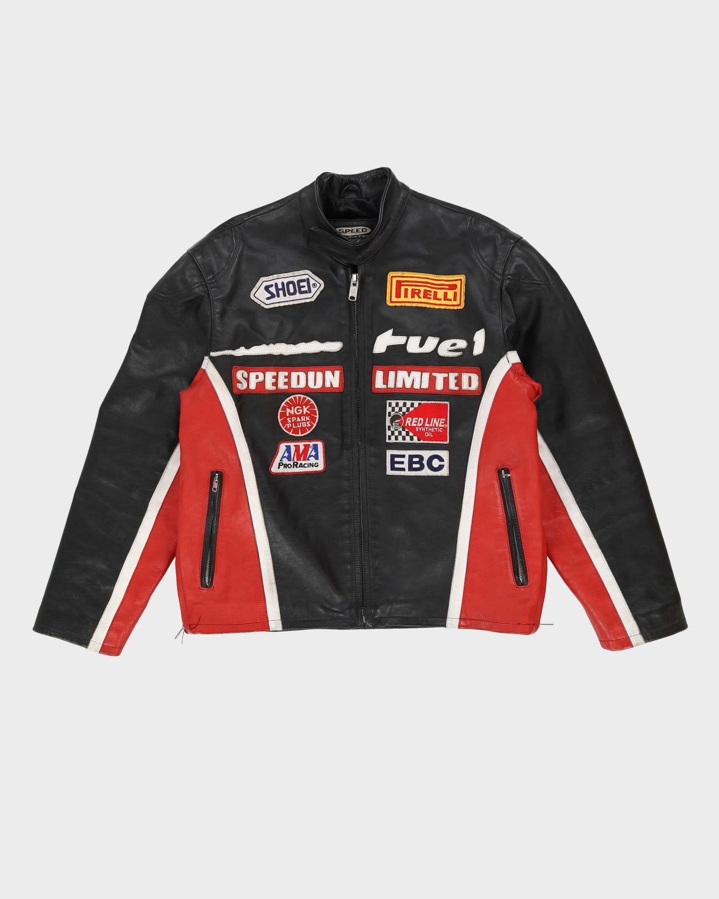 Vintage 90s Speed Unlimited Pirelli Black / Red Leather Jacket - M