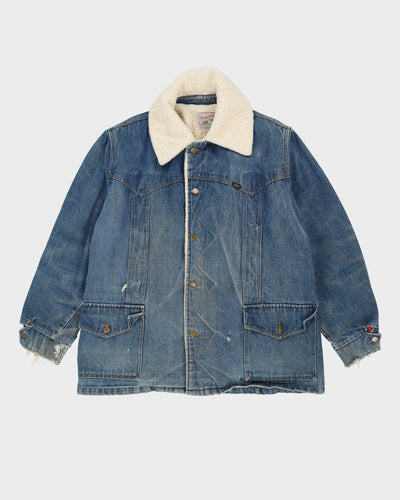 Vintage 70s LEE Storm Rider Fleece Lined Blue Long Fit Denim Jacket - XL