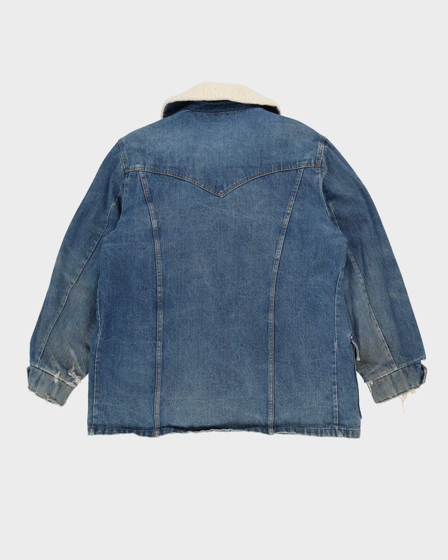 Vintage 70s LEE Storm Rider Fleece Lined Blue Long Fit Denim Jacket - XL