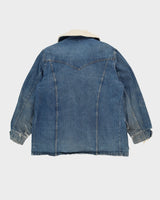 Vintage 70s LEE Storm Rider Fleece Lined Blue Long Fit Denim Jacket - XL