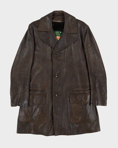 Vintage 70s Brown Lined Leather Jacket - L