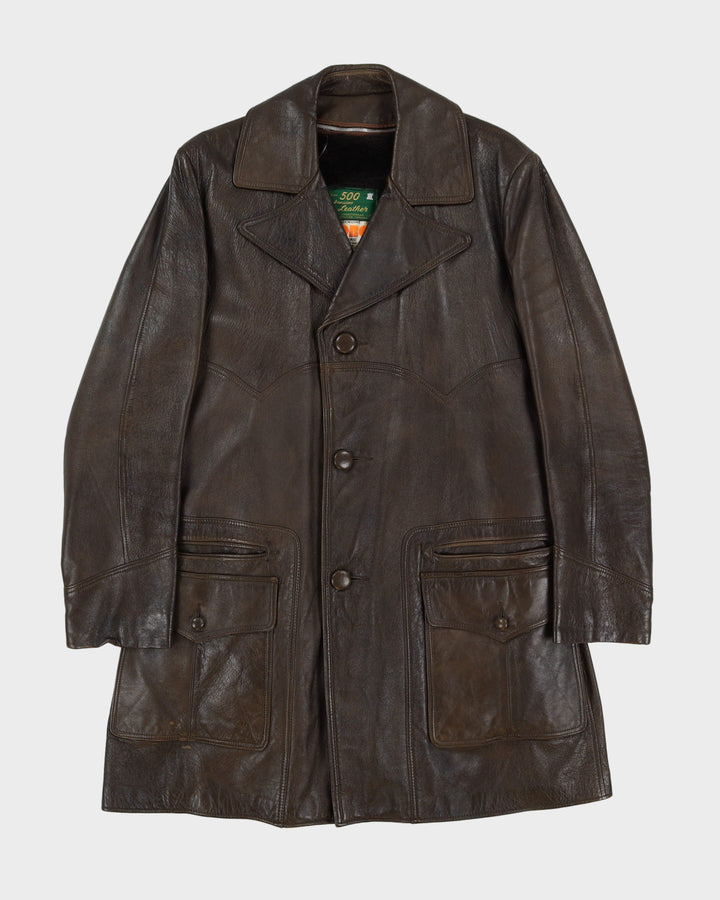 Vintage 70s Brown Lined Leather Jacket - L