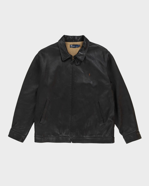 90s Ralph Lauren Leather Jacket BLACK L！ Vintage 90s Ralph Lauren Black Leather Jacket - L – Rokit