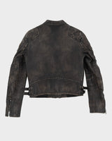 00s Ralph Lauren Rugby Faded Black Leather Biker Jacket - XS