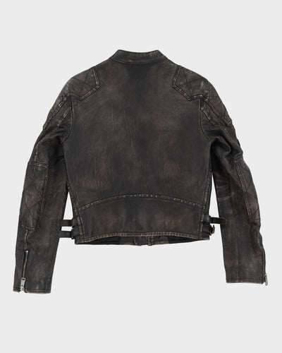 00s Ralph Lauren Rugby Faded Black Leather Biker Jacket - XS