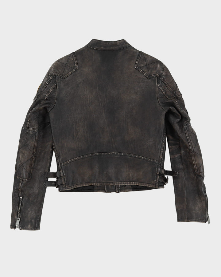 00s Ralph Lauren Rugby Faded Black Leather Biker Jacket - XS