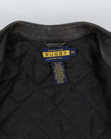 00s Ralph Lauren Rugby Faded Black Leather Biker Jacket - XS