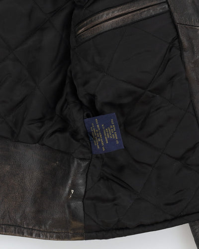 00s Ralph Lauren Rugby Faded Black Leather Biker Jacket - XS