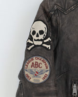 00s Ralph Lauren Rugby Faded Black Leather Biker Jacket - XS