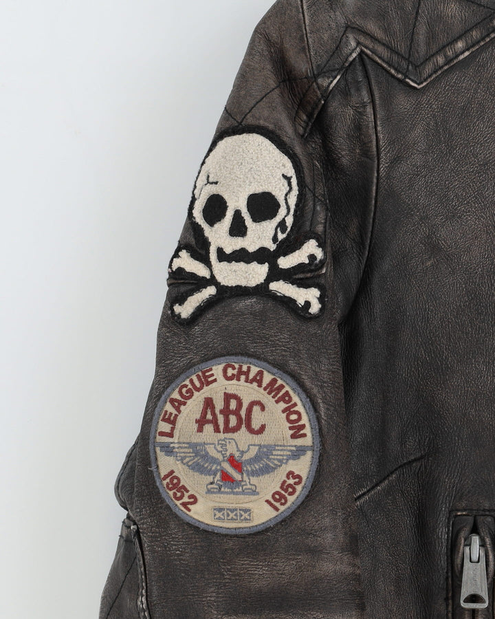 00s Ralph Lauren Rugby Faded Black Leather Biker Jacket - XS