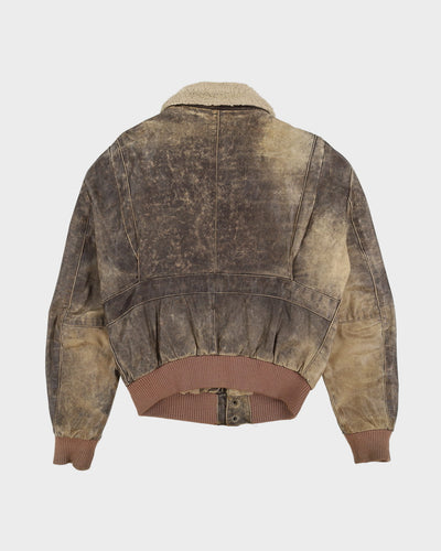 Vintage 80s Dual Control Faded Brown Leather Bomber Flight Jacket - S