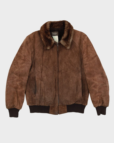 Vintage 70s Sears Brown Fur-Lined Leather Jacket - L