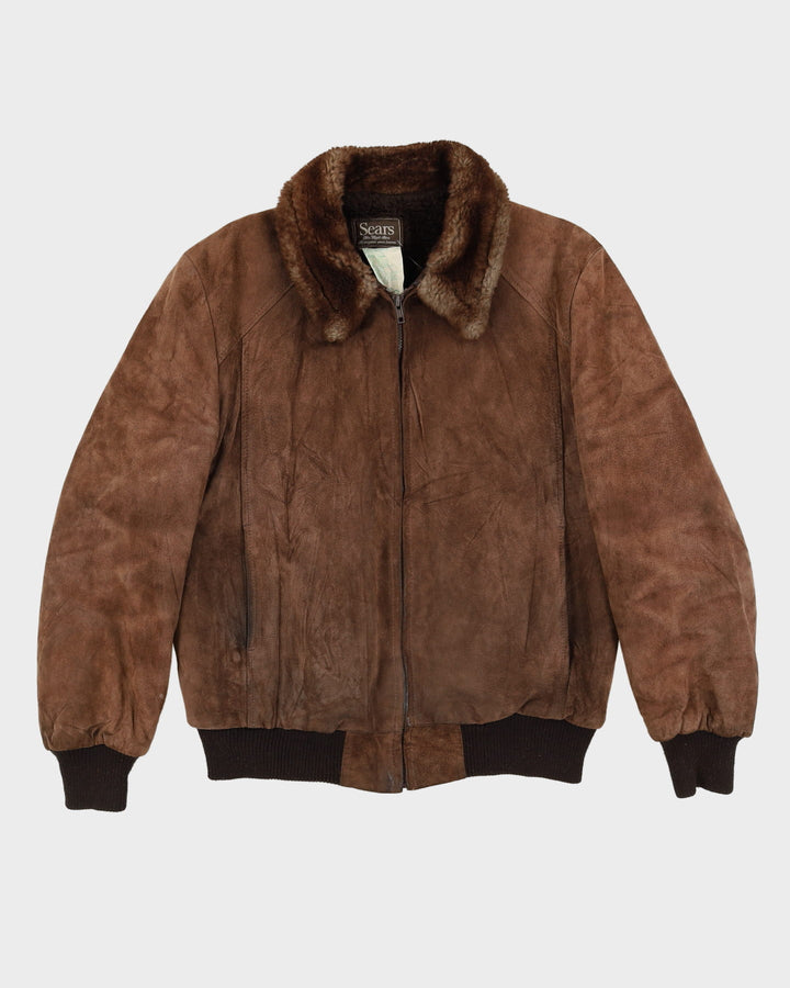 Vintage 70s Sears Brown Fur-Lined Leather Jacket - L