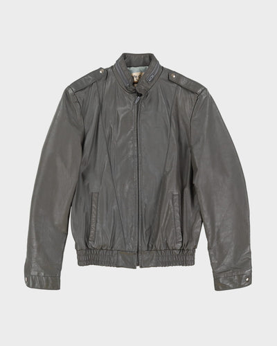 Vintage 80s Grey Leather Jacket - S