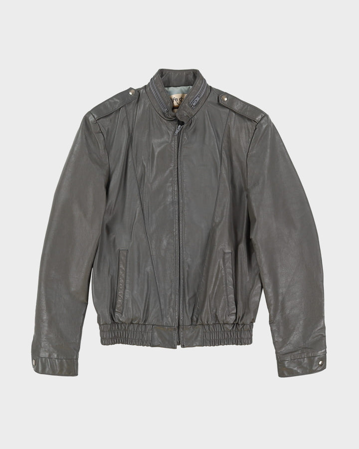 Vintage 80s Grey Leather Jacket - S