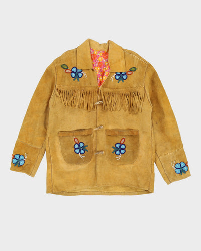 Vintage 70s Floral Lined Suede Jacket - L