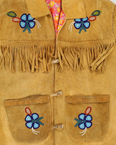 Vintage 70s Floral Lined Suede Jacket - L