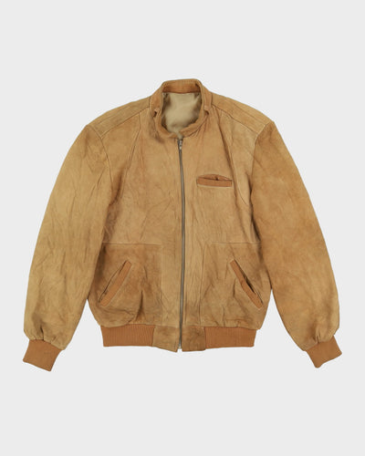 Vintage 70s Beige Leather Bomber Jacket - M / L