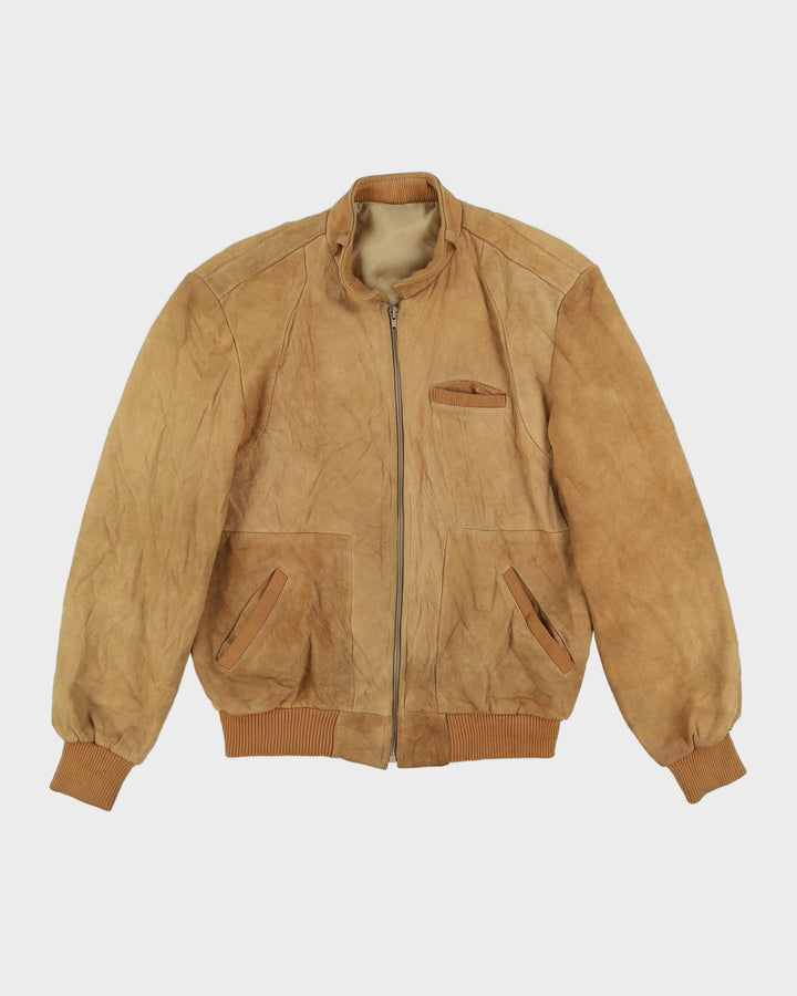 Vintage 70s Beige Leather Bomber Jacket - M / L