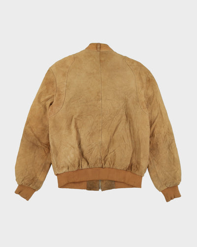 Vintage 70s Beige Leather Bomber Jacket - M / L
