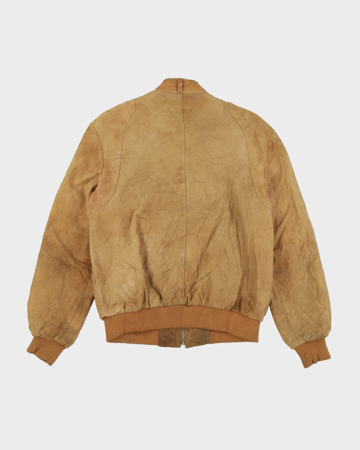 Vintage 70s Beige Leather Bomber Jacket - M / L