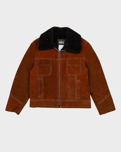 Vintage 70s Brown Contrast Stitch Leather Jacket - L