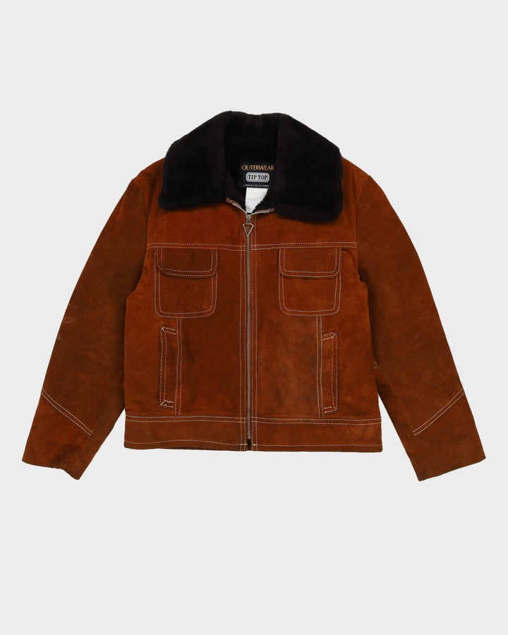 Vintage 70s Brown Contrast Stitch Leather Jacket - L