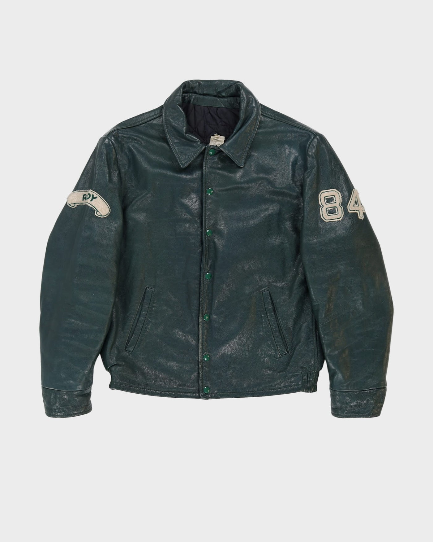 Vintage 80s Green Varsity Style Leather Jacket - L