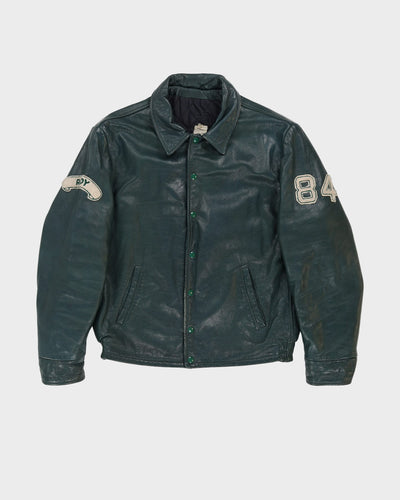 Vintage 80s Green Varsity Style Leather Jacket - L