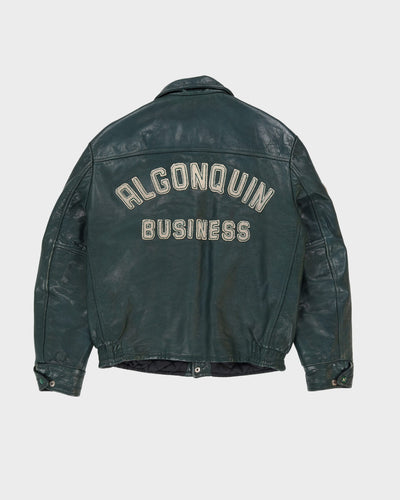 Vintage 80s Green Varsity Style Leather Jacket - L
