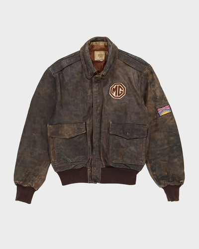 Vintage 80s Brown MG Racing Leather Jacket - L