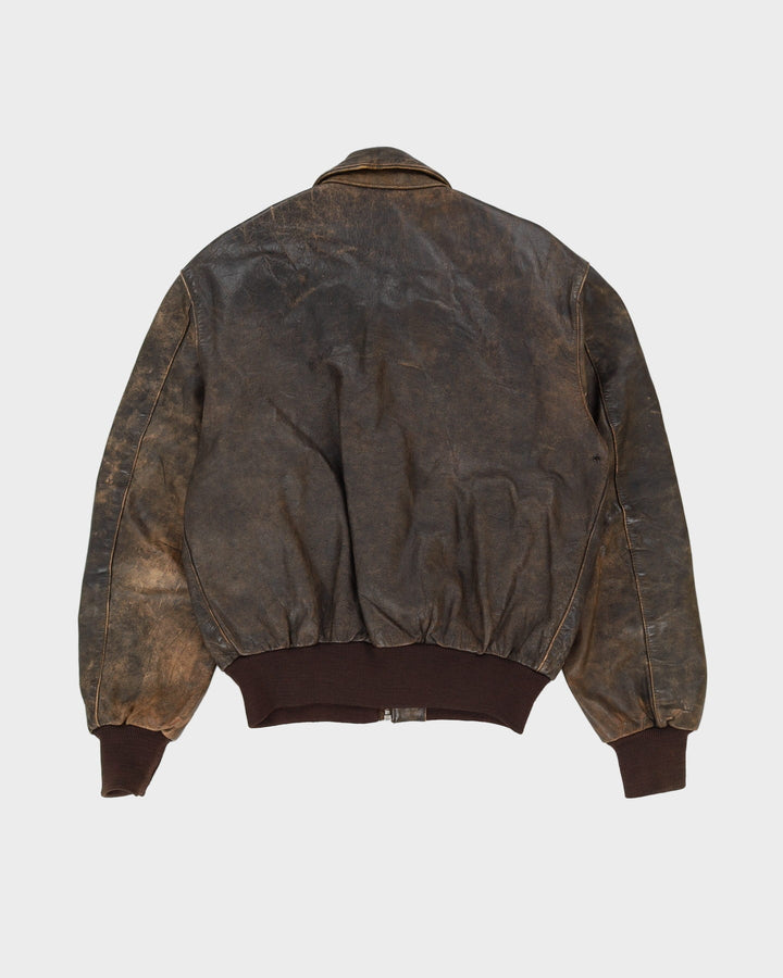 Vintage 80s Brown MG Racing Leather Jacket - L