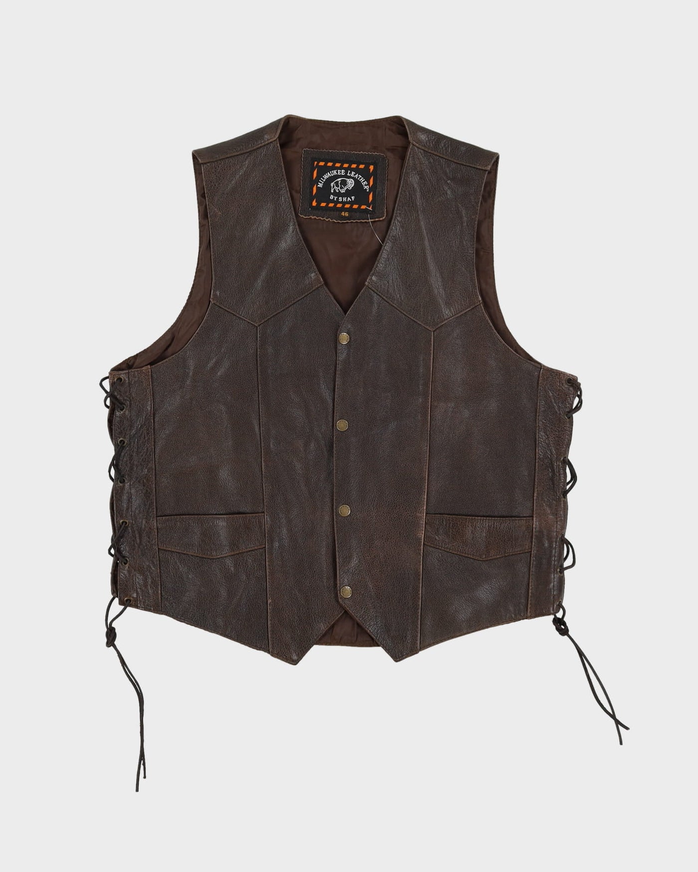 Vintage 90s Milwaukee Brown Leather Waistcoat / Sleeveless Jacket - XL