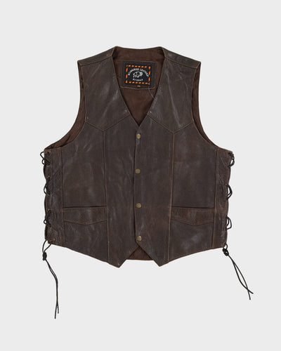 Vintage 90s Milwaukee Brown Leather Waistcoat / Sleeveless Jacket - XL