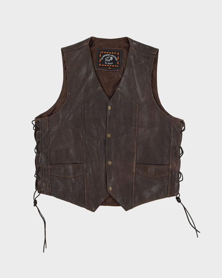 Vintage 90s Milwaukee Brown Leather Waistcoat / Sleeveless Jacket - XL
