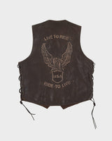 Vintage 90s Milwaukee Brown Leather Waistcoat / Sleeveless Jacket - XL