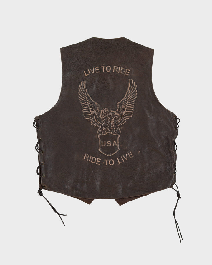 Vintage 90s Milwaukee Brown Leather Waistcoat / Sleeveless Jacket - XL