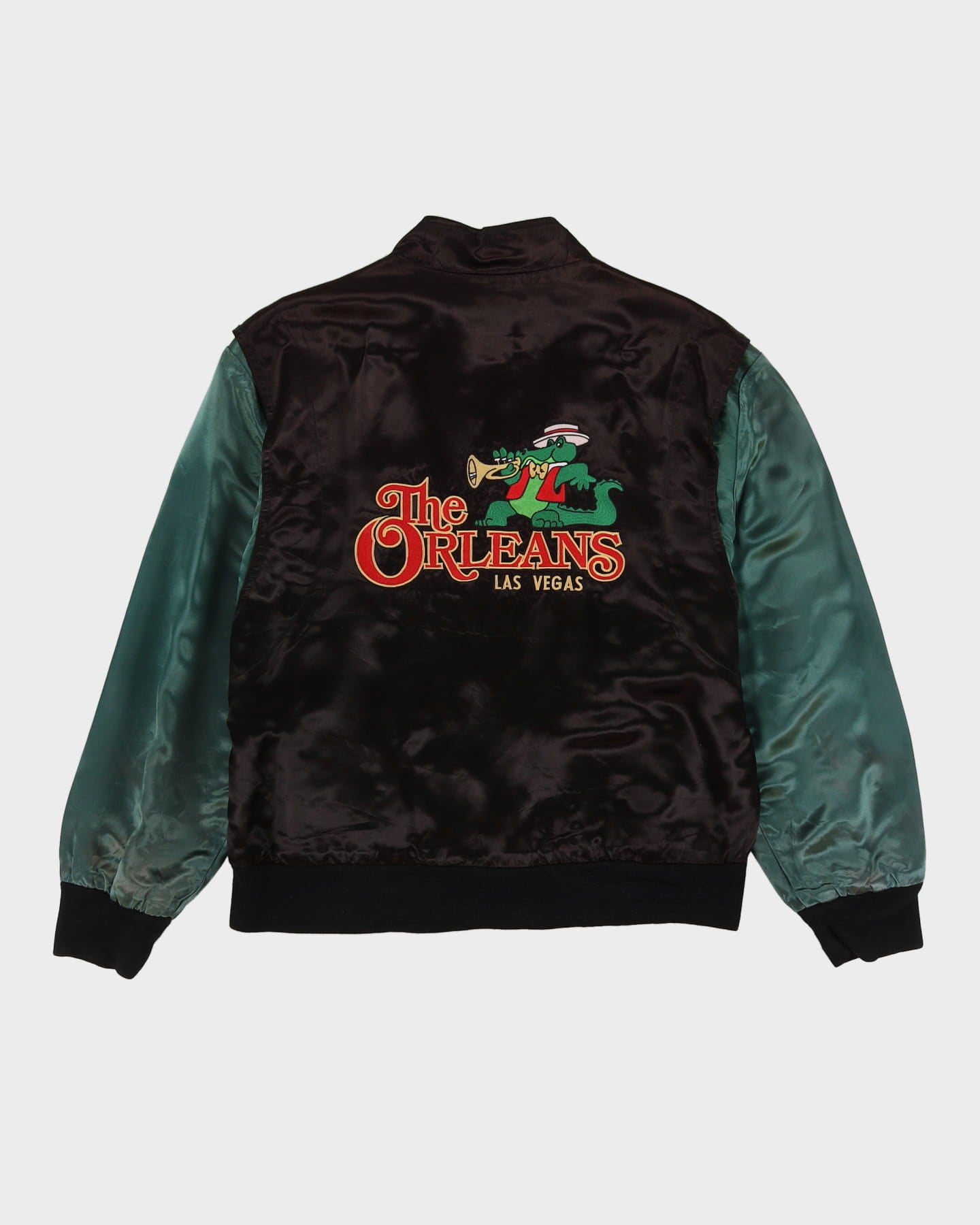 Vintage 80s The Orleans Las Vegas Black Satin Bomber Jacket - XL