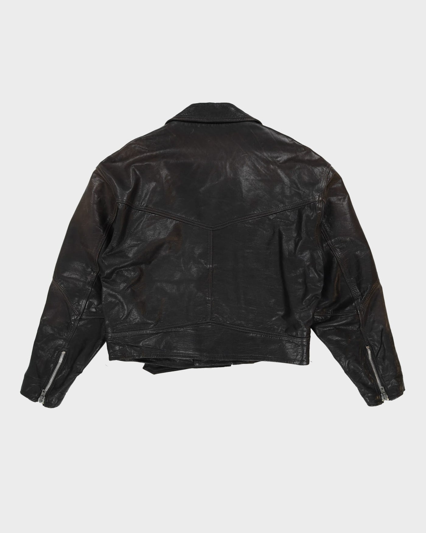 80s Sisley Black Leather Biker Jacket - L