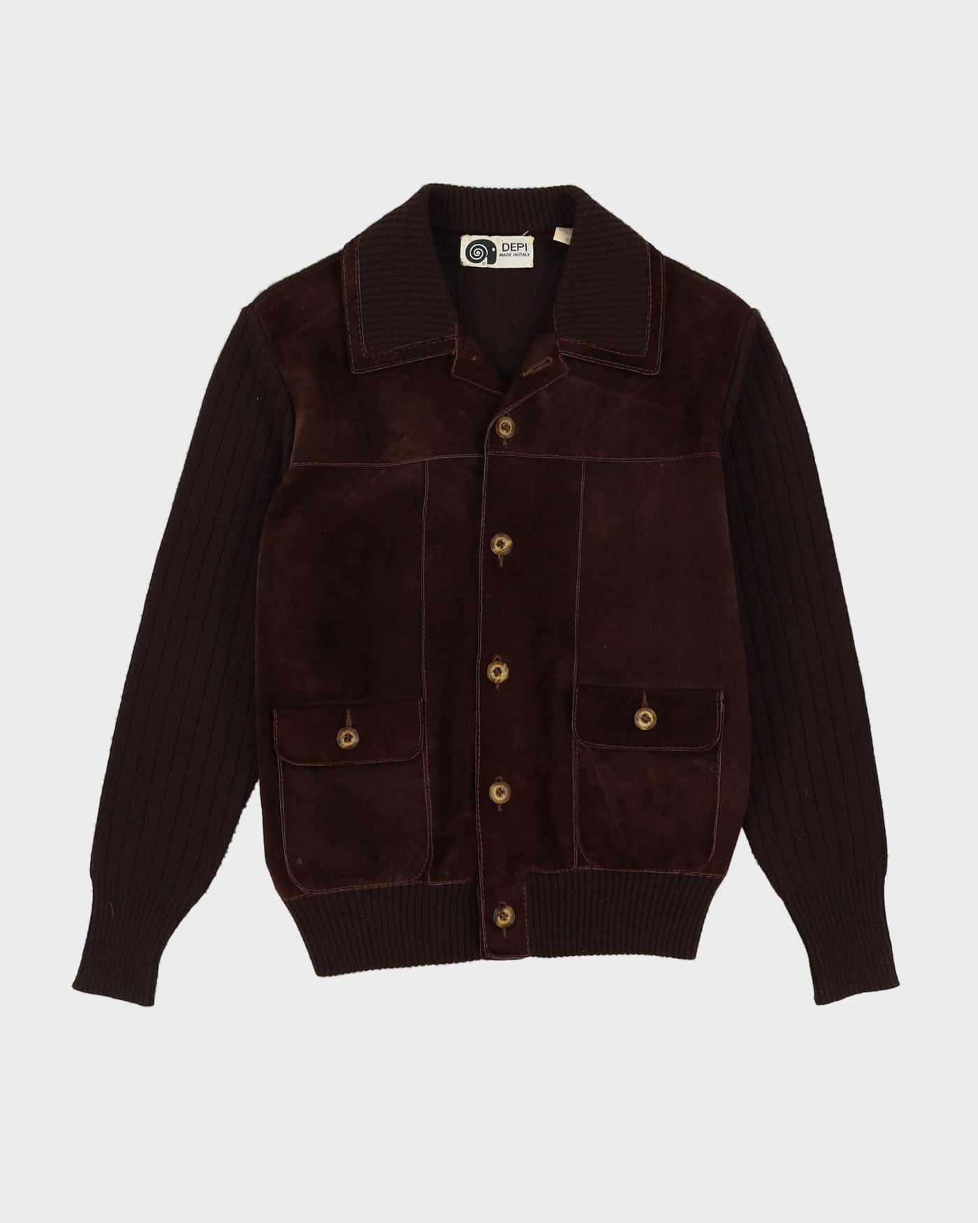 Vintage 1970s Brown Suede With Knitted Sleeves Jacket - S