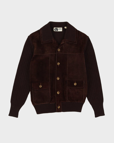 Vintage 1970s Brown Suede With Knitted Sleeves Jacket - S