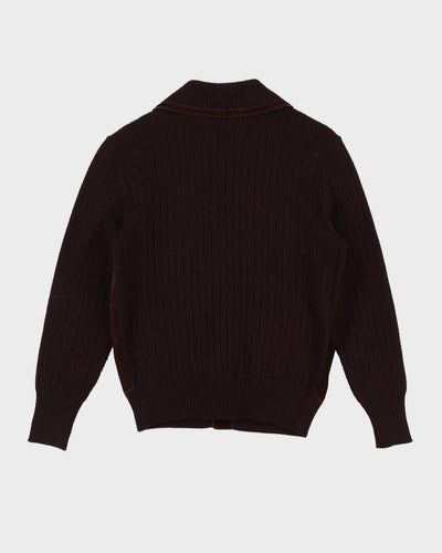 Vintage 1970s Brown Suede With Knitted Sleeves Jacket - S