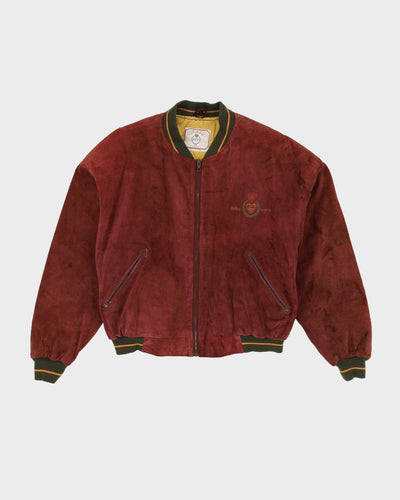 Vintage 90s Burgundy Suede Bomber Jacket - M
